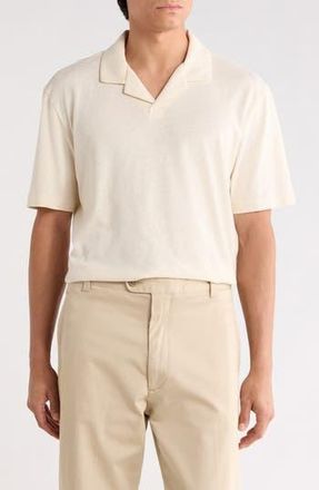 BOSS Ponti Johnny Collar Cotton & Linen Blend Knit Polo in Off White at Nordstrom Rack, Size Xxx-Large