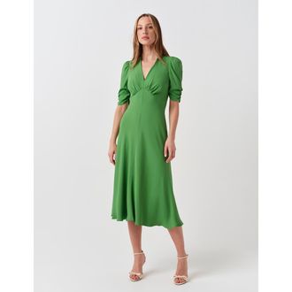 Ghost London Mia Crepe V-Neck Midi Dress in Green at Nordstrom, Size 10