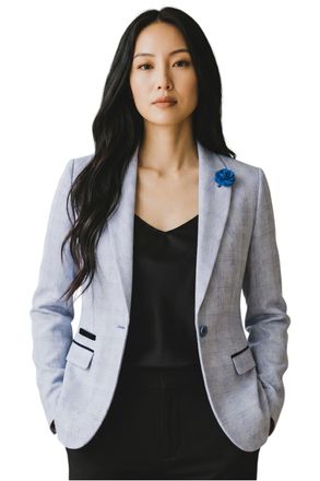 House of Cavani Womens Blue Check Wool Blend Herringbone Tweed Tailored Blazer - Caridi