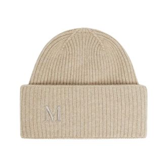 Max Mara Geribbelde Kasjmier Beanie - Dames - Hoeden - Beige - ONE Size - Kasjmier - Accessoires