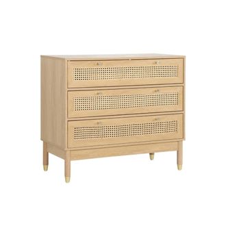 Sweeek C&oacute;moda con 3 cajones, decoraci&oacute;n madera y mimbre, natural
