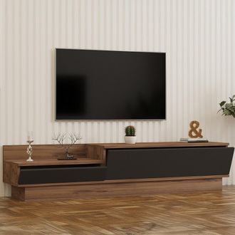 Dmora Mueble Para Tv Persico, 2 Puertas, Apertura Abatible, 2 Compartimentos, 160x35x35h Cm Negro Antracita