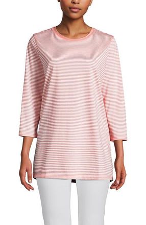 Lands End 3/4 Sleeve Cotton Supima Tunic in Sunset Coral Pink Micro Stripe at Nordstrom, Size X-Small P