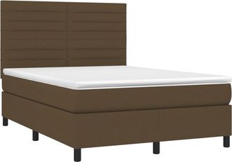 vidaXL Cama Box Spring Colch&oacute;n Luces Led Tela Marr&oacute;n Oscuro 140x190 Cm Vidaxl