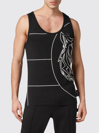 Plein Sport Slim Fit Cotton Tank Top with Hexagon Logo Print