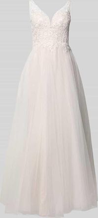 Mascara Brautkleid mit floralem Spitzenbesatz in Offwhite, Gr&ouml;&szlig;e 32