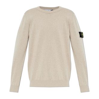 Stone Island Round-neck Knitwear, male, Beige, Size: 2XL Sweater with logo patch