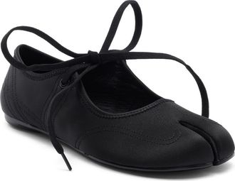 Jeffrey Campbell Saturna Split Toe Mary Jane Flat in Black Satin at Nordstrom, Size 6