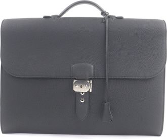 Herm&egrave;s Sac A Depeche Black Togo Leather Briefcase (Pre-Owned)