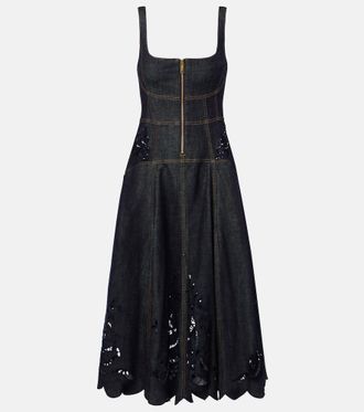 Self Portrait Broderie anglaise denim midi dress