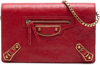 Balenciaga Pre-owned Balenciaga Lambskin Motocross Metallic Edge Wallet on Chain 444169A.6222A.BA.568008