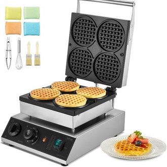 OEM M&aacute;quina Para Hacer Gofres Comerciales, 4 Piezas, M&aacute;quina Para Hacer Gofres Redondos, Plancha Para Gofres Belgas De Acero Inoxidable Antiadherente De 1