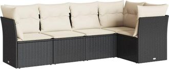 vidaXL Set De Muebles De Jard&iacute;n 5 Pzas Y Cojines Rat&aacute;n Sint&eacute;tico Negro Vidaxl