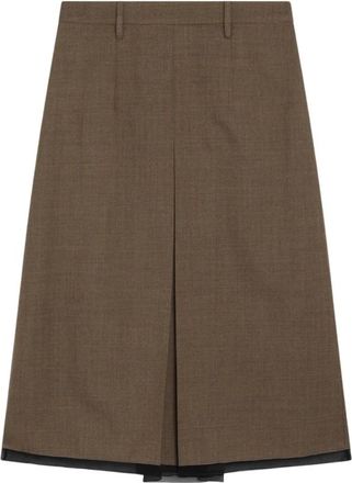 Prada Falda Midi de Lana Virgen - Skirts - Mujer - Marr&oacute;n - M