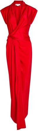 Victoria Beckham Twist Asymmetric Silk and Stretch-jersey Maxi Dress - Red - 14 (UK14 / L)