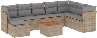 vidaXL Juego De Sof&aacute;s Jard&iacute;n Con Cojines Beige Mezcla 9 Pzas Rat&aacute;n Pe Vidaxl