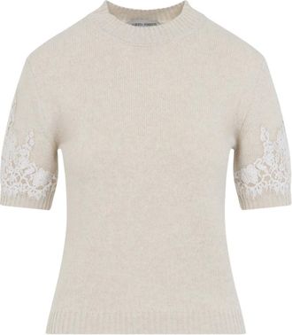 Alberta Ferretti Truien & Vesten, Dames, Beige, S, Wol, Gebreid T-shirt