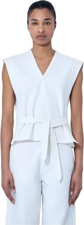 Christophe Lemaire Mouwloze top met V-hals en ceintuur in de taille - Dames - Blouses - Wit - XS - Leer - Overhemden