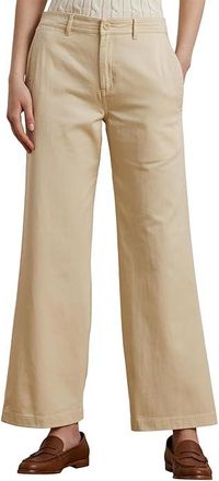Lauren Ralph Lauren Cotton Twill Wide Leg Pants Womens Clothing Ivory Beige : 14 31.5