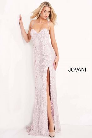 Jovani Floral Sequin Dress In Ice Purple