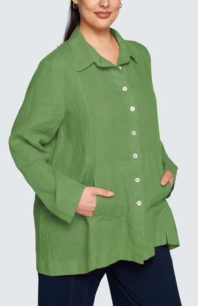 Luukaa D'Celli Phalia Solid Linen Shirt in Apple Green at Nordstrom, Size 10