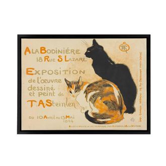Artery8 Steinlen Exhibition Advert With Cats Framed Canvas Wall Art Print in Beige | Size: W24 x H32