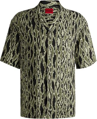 HUGO BOSS Hugo Heren Abstract Normaal Overhemd Met Korte Mouwen (Groen)