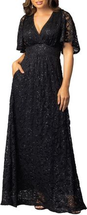 Kiyonna Luminous Sequin Lace Evening Gown in Onyx at Nordstrom, Size X-Large