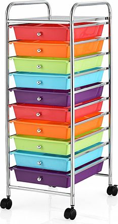 Costway Costway - Carritos Con Ruedas Estructura Met&aacute;lica Carro Auxiliar Almacenamiento Con 10 Cajones Apilables Para Cocina Restaurante (multicolor)