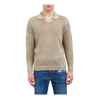 Avant Toi V-neck Knitwear, male, Brown, Size: M Maglia Polo Hand Painted