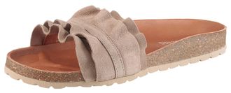 Verbenas Pantolette VERBENAS Rocio Roda, Damen, Gr. 35, grau (taupe), Veloursleder, unifarben, Schuhe Pantolette, Sommerschuh, Flat mit geschwungenen Laschenst