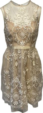 Needle & Thread Sleeveless Lace Dress in Beige Silk