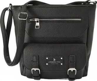 London Fog Womens Stacey Multi Compartment Bucket Bag In Black
