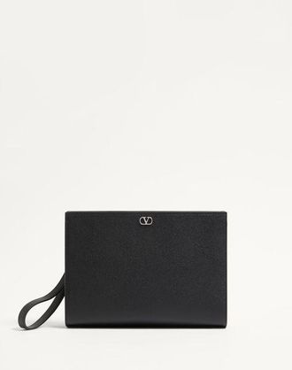 Valentino Garavani Pouch Valentino Garavani Vlogo Signature In Vitello Granato Uomo NERO UNI