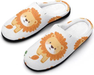 Generic Cute Lions Pattern Mens Slippers Slip On Comfortable Fleece Cotton House Shoes Winter