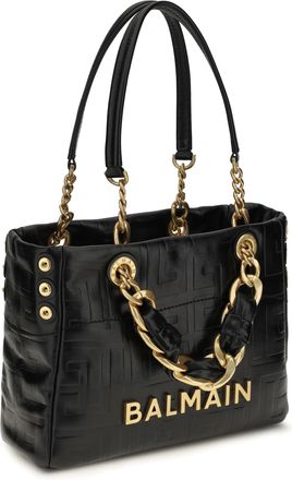 Balmain Womens Small Cabas 1945 Tote Bag Noir Calf Leather Bos Taurus Shoulder