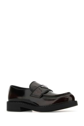 Prada Mens Dark Brown Leather Chocolate Loafers Bruciato Vitello Mocassini