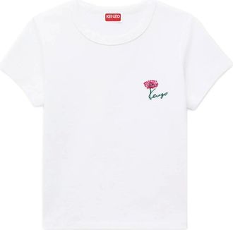 Kenzo Tops, Dames, Wit, S, Katoen, Signature Geborduurd T-shirt