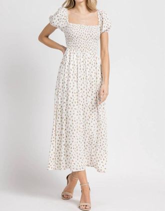 FORE COLLECTION Floral Smocked Dress In Ivory
