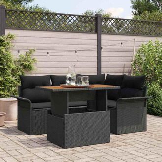 vidaXL Conjunto De Sof&aacute; De Jard&iacute;n 5 Pcs Negro Polirat&aacute;n Vidaxl