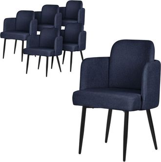 ML Design Ml-design 6x Sillas De Comedor Con Funda De Tela En Color Azul Oscuro, Asientos Sof&aacute; De Sal&oacute;n Con Respaldo Y Reposabrazos De Rat&aacute;n Mueble Tapizado Con