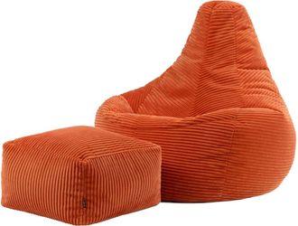 Icon Brand Puf con respaldo alto y reposapi&eacute;s cuadrado y pana naranja