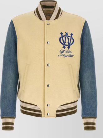 Off-white gothic varsity wool denim bomber jacket