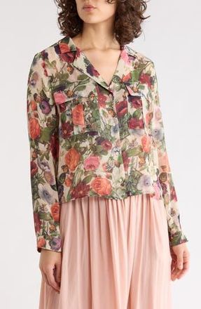 T Tahari Print Long Sleeve Crop Blouse in Ivory Floral at Nordstrom Rack, Size X-Small