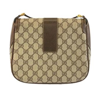Gucci Pre-owned GG Supreme Canvas Leren Schoudertas - Dames - Pre-owned - Beige - Maat: ONE Size Leer