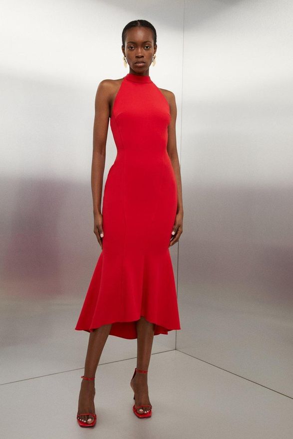 Karen Millen Tailored Compact Stretch Waterfall Hem High Neck Midi Dress  from 179.00 - on Stylight