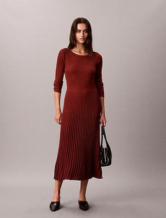 Calvin Klein Vestido Midi De Punto De Canal&eacute; Brillante