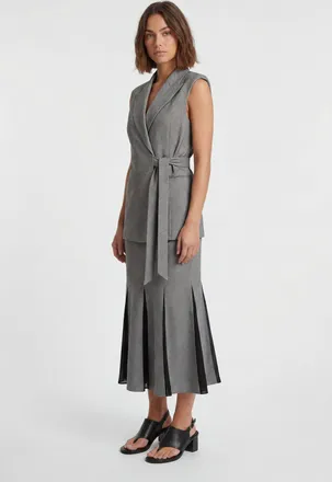 Karen Millen Womens Soft Tailored Check Wrap Detail Sleeveless Blazer - Grey - Size 12 UK