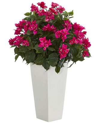 Nearly Natural Bougainvillea Artificial Plant In White Tower Planter