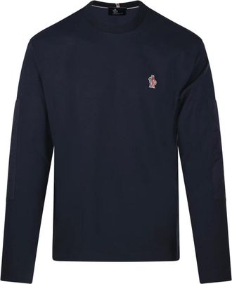 Moncler Tops, Heren, Blauw, M, Katoen, T-shirt met Lange Mouwen